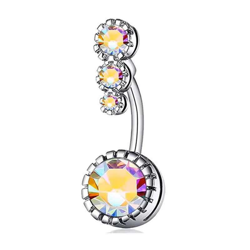 White Gold-plated Surgical Steel Naval / Belly Piercing Jewelry with AB Cubic Zirconia *** Buy 2 Get 1 FREE ***