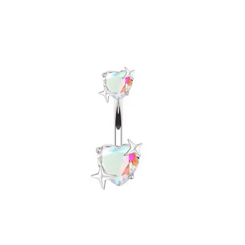 White Gold-plated Surgical Steel Naval / Belly Piercing Jewelry with AB Cubic Zirconia *** Buy 2 Get 1 FREE ***