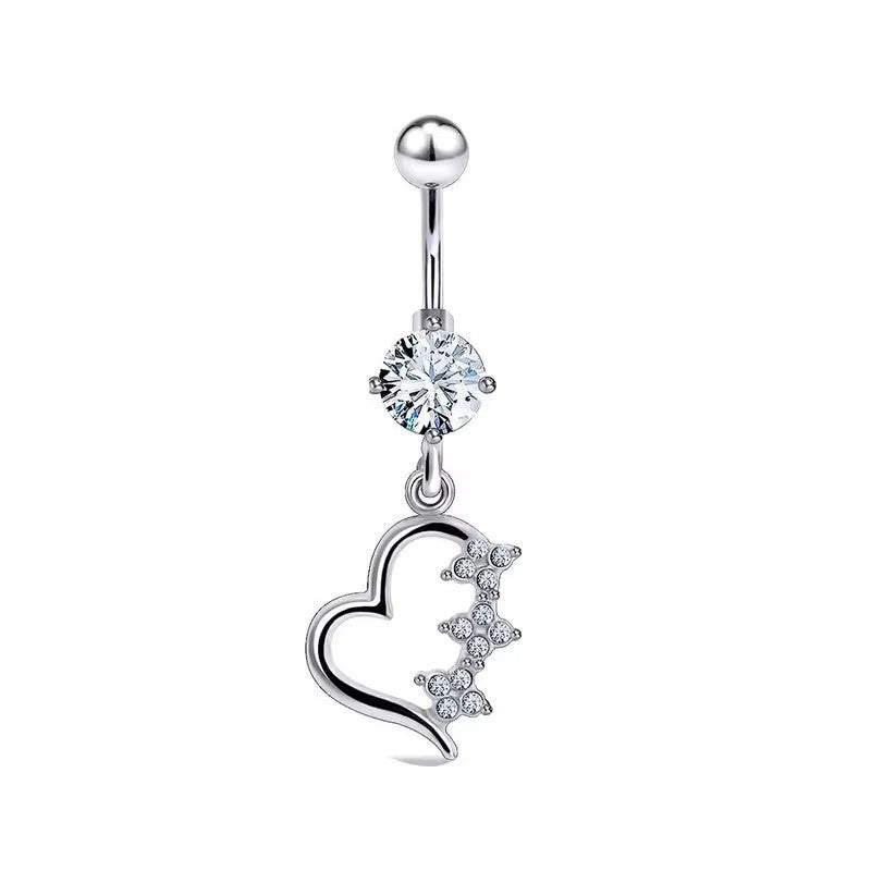 White Gold-plated Surgical Steel Naval / Belly Piercing Jewelry with Cubic Zirconia *** Buy 2 Get 1 FREE ***
