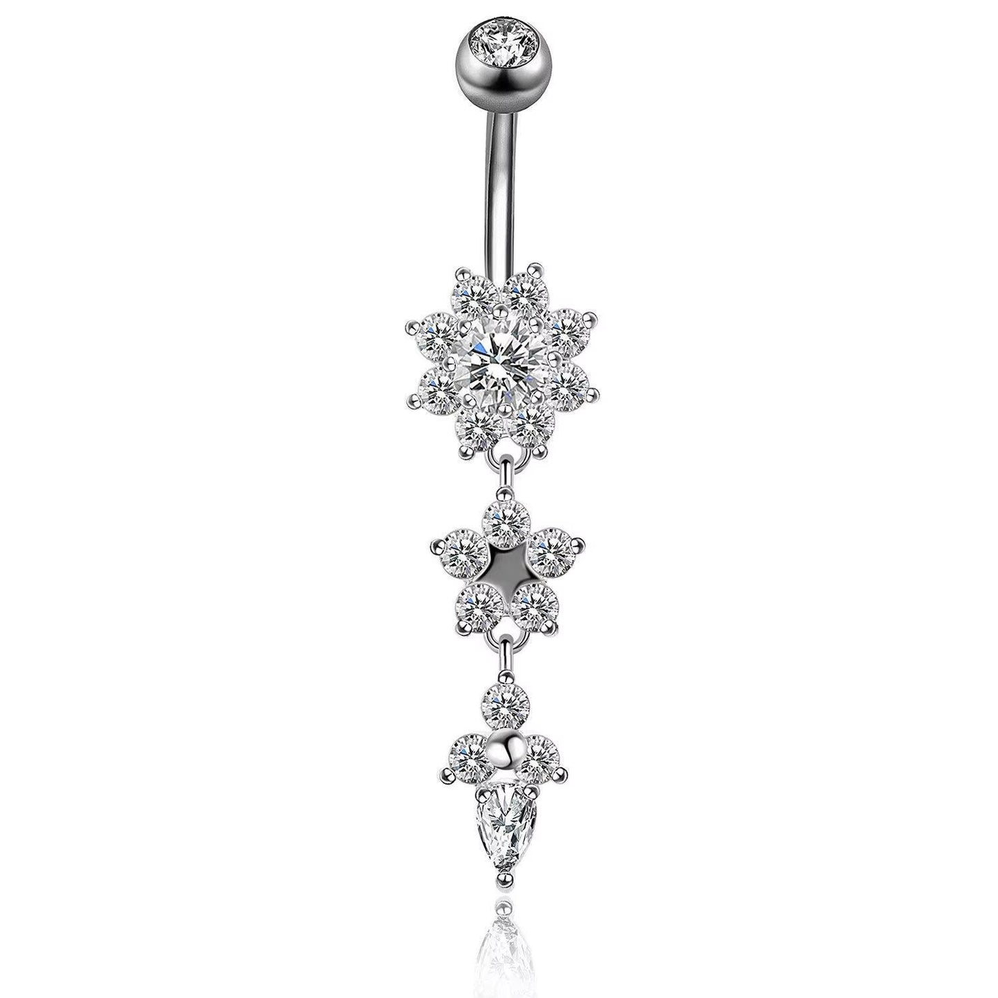 White Gold-plated Surgical Steel Naval / Belly Piercing Jewelry with Cubic Zirconia *** Buy 2 Get 1 FREE ***