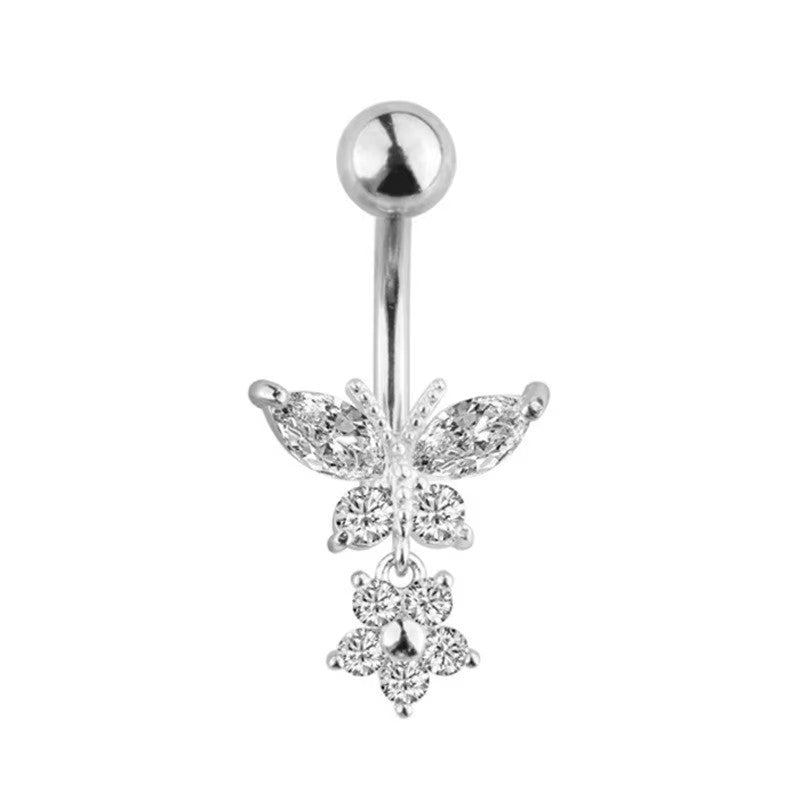 White Gold-plated Surgical Steel Naval / Belly Piercing Jewelry with Cubic Zirconia *** Buy 2 Get 1 FREE ***