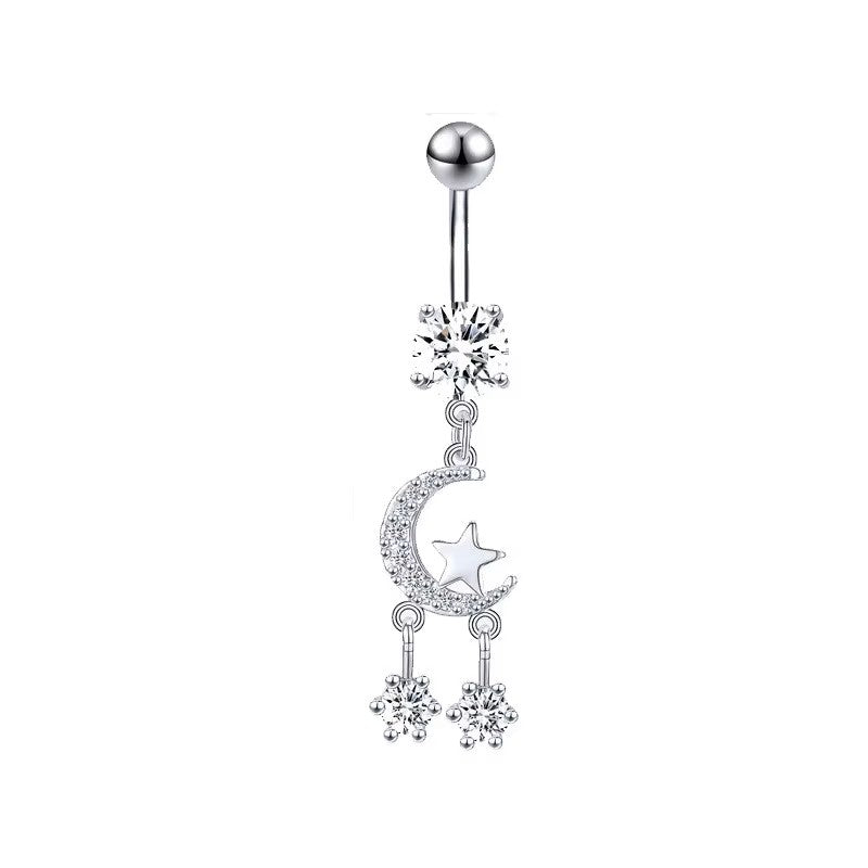 White Gold-plated Surgical Steel Naval / Belly Piercing Jewelry with Cubic Zirconia *** Buy 2 Get 1 FREE ***