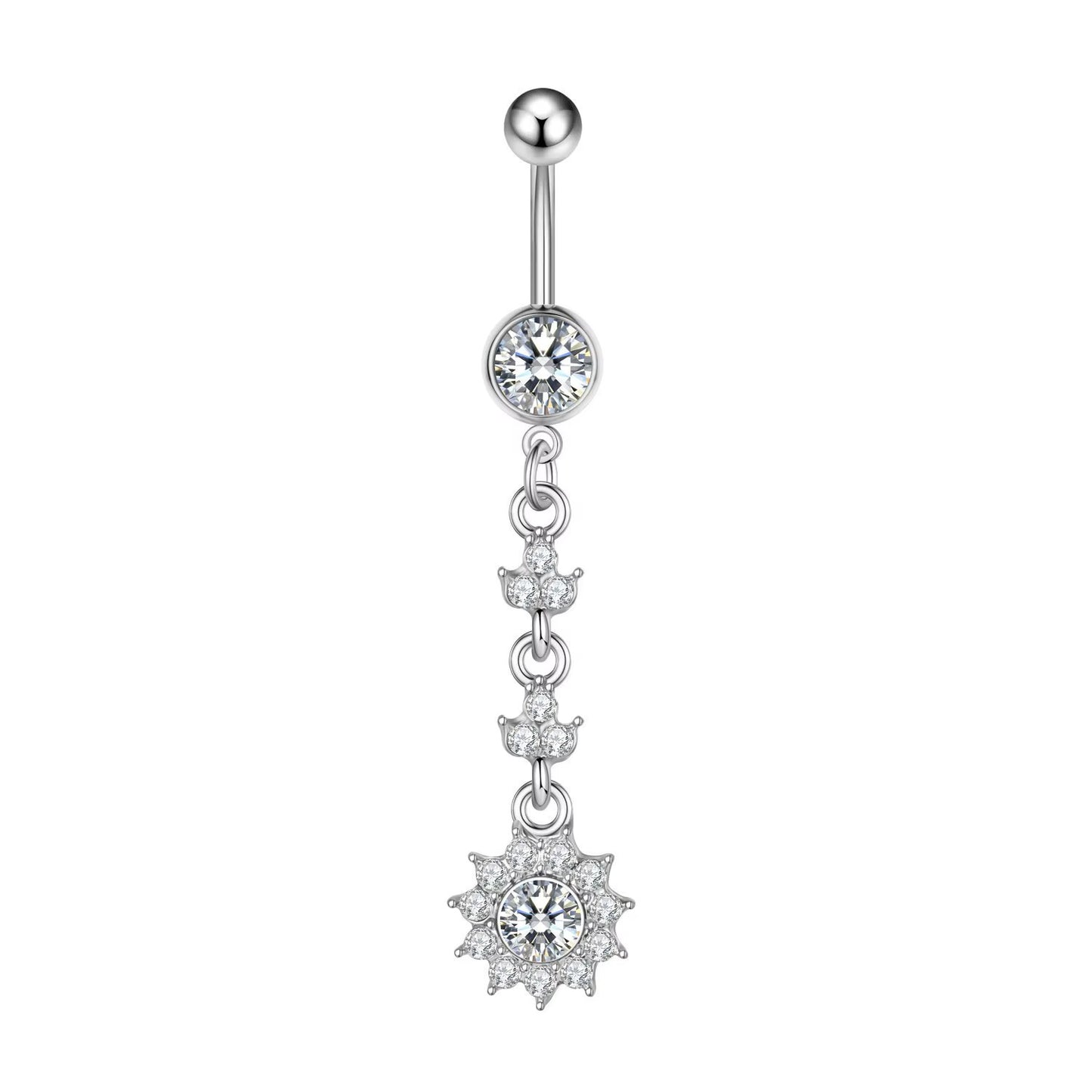 White Gold-plated Surgical Steel Naval / Belly Piercing Jewelry with Cubic Zirconia *** Buy 2 Get 1 FREE ***