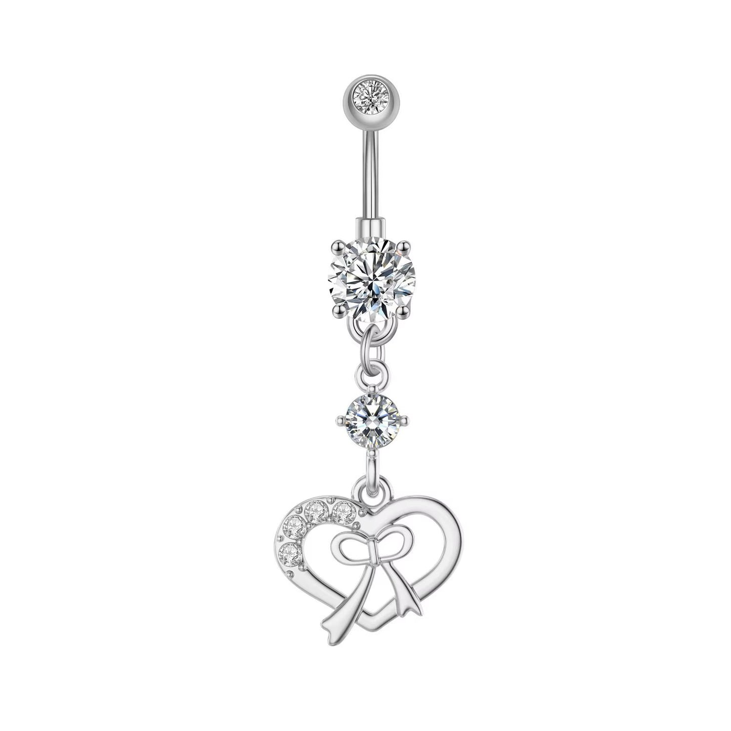 White Gold-plated Surgical Steel Naval / Belly Piercing Jewelry with Cubic Zirconia *** Buy 2 Get 1 FREE ***
