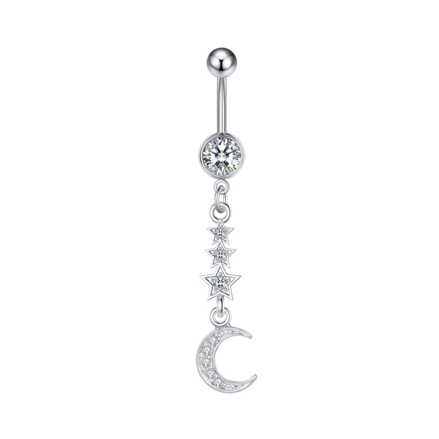 White Gold-plated Surgical Steel Naval / Belly Piercing Jewelry with Cubic Zirconia *** Buy 2 Get 1 FREE ***