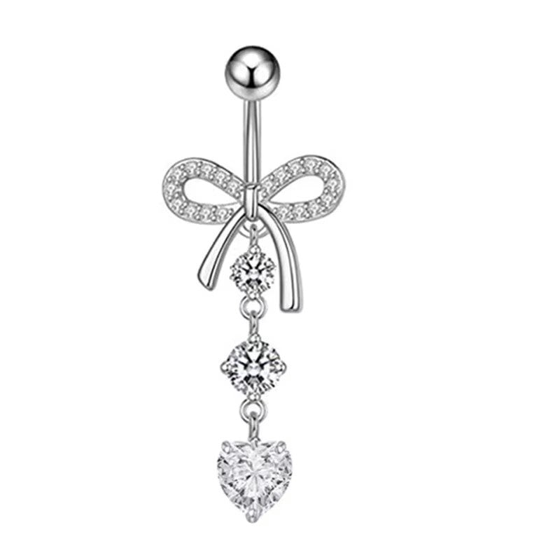 White Gold-plated Surgical Steel Naval / Belly Piercing Jewelry with Cubic Zirconia *** Buy 2 Get 1 FREE ***