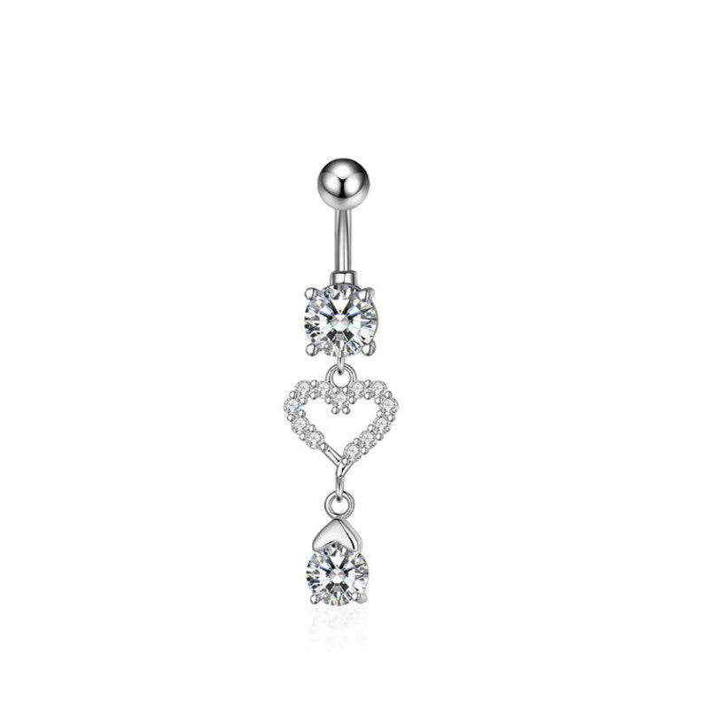 White Gold-plated Surgical Steel Naval / Belly Piercing Jewelry with Cubic Zirconia *** Buy 2 Get 1 FREE ***
