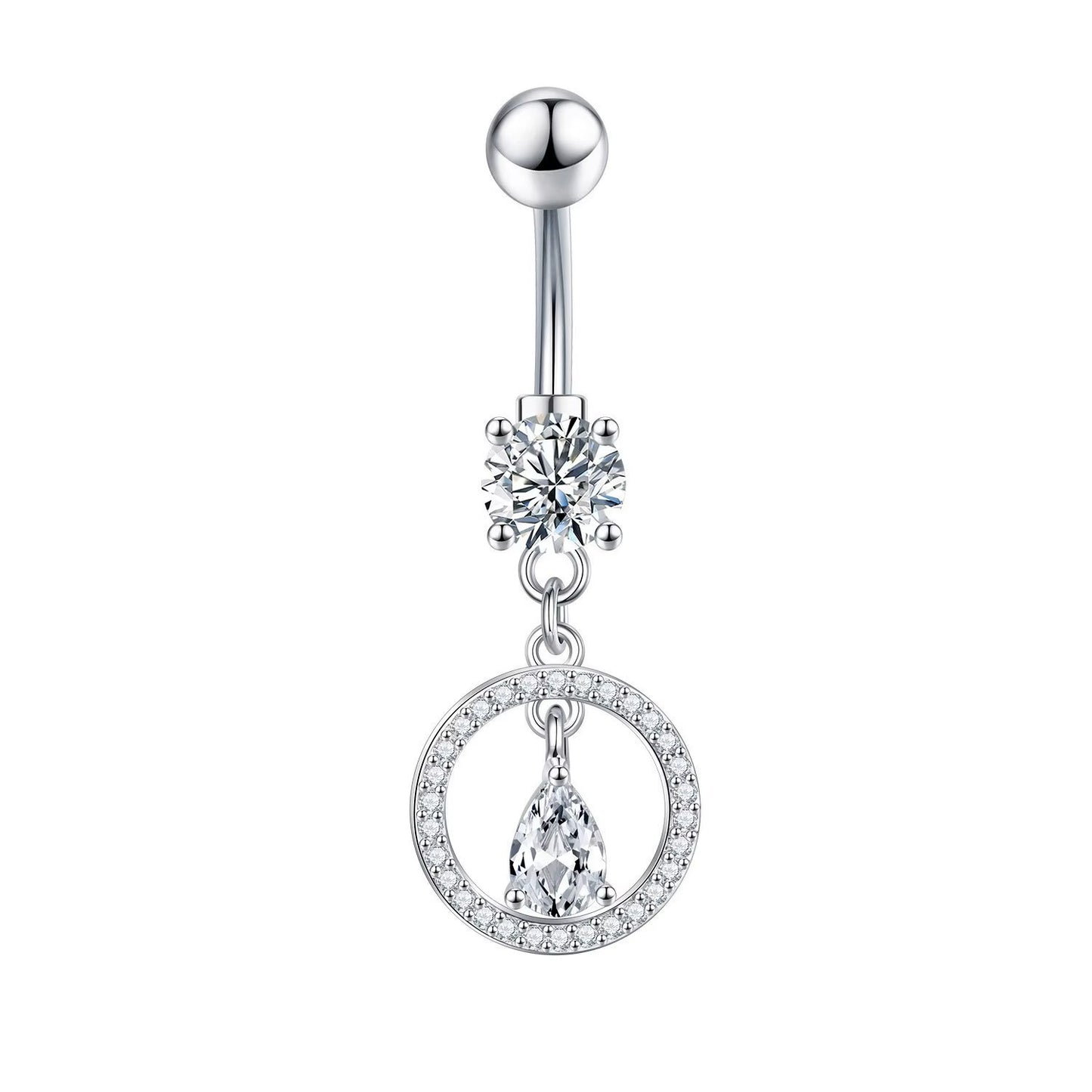 White Gold-plated Surgical Steel Naval / Belly Piercing Jewelry with Cubic Zirconia *** Buy 2 Get 1 FREE ***