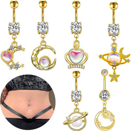 Gold-plated Surgical Steel Celestial Style Naval Piercing Jewelry ** Buy 2 Get 1 FREE ** Mix & Match Across Products