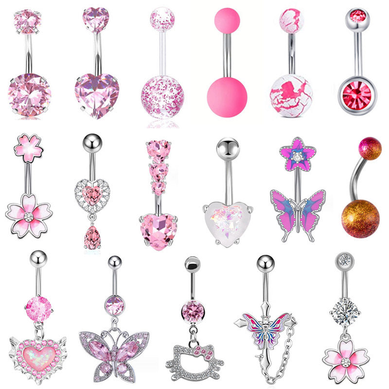Gold-plated Surgical Steel Pink and Heart Style Naval Piercing Jewelry ** Buy 2 Get 1 FREE ** Mix & Match Across Products