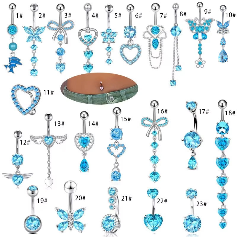 Gold-plated Surgical Steel Blue Cubic Zirconia Style Naval Belly Piercing Jewelry ** Buy 2 Get 1 FREE ** Mix & Match Across Products