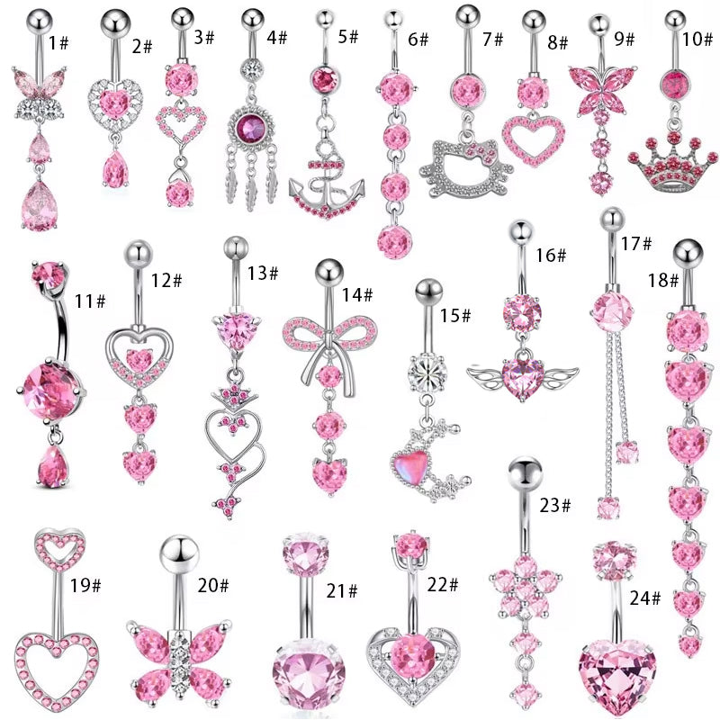 Gold-plated Surgical Steel Pink Cubic Zirconia Naval Belly Piercing Jewelry ** Buy 2 Get 1 FREE ** Mix & Match Across Products