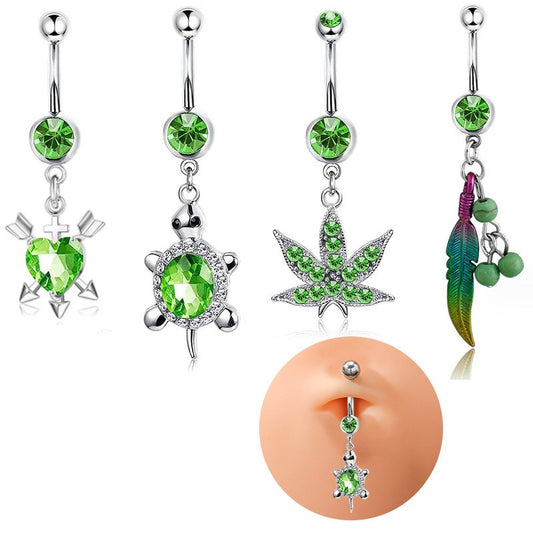 Gold-plated Surgical Steel Green Cubic Zirconia/Bead Naval Belly Piercing Jewelry ** Buy 2 Get 1 FREE ** Mix & Match Across Products