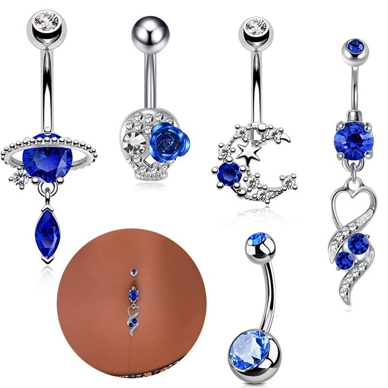 Gold-plated Surgical Steel Dark Blue Cubic Zirconia Naval Belly Piercing Jewelry
