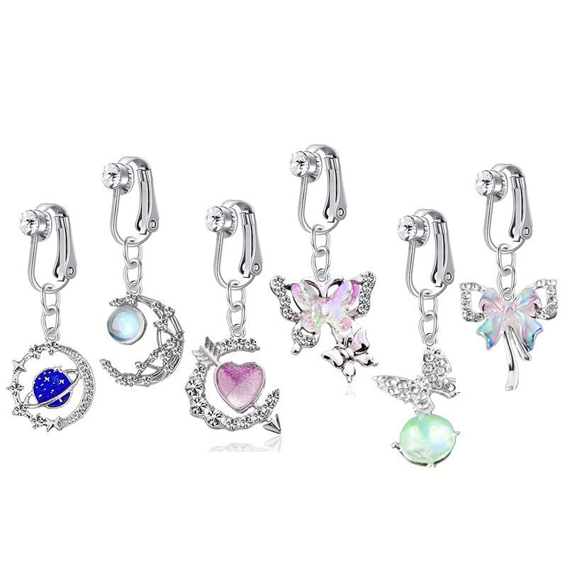 White Gold-plated Surgical Steel Celestial Style Non-Piercing Cubic Zirconia Naval Jewelry