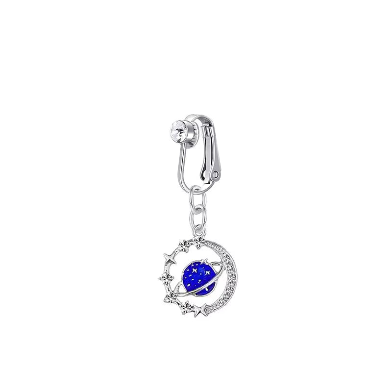 White Gold-plated Surgical Steel Celestial Style Non-Piercing Cubic Zirconia Naval Jewelry