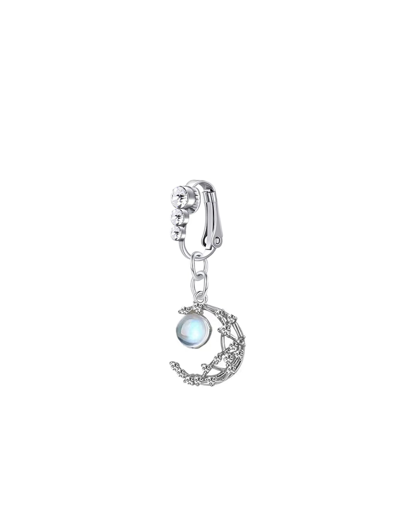 White Gold-plated Surgical Steel Celestial Style Non-Piercing Cubic Zirconia Naval Jewelry