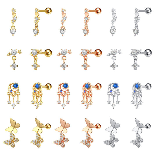 Gold-plated Surgical Steel PAIR Ear Bone Stud Dangle Piercing Jewelry