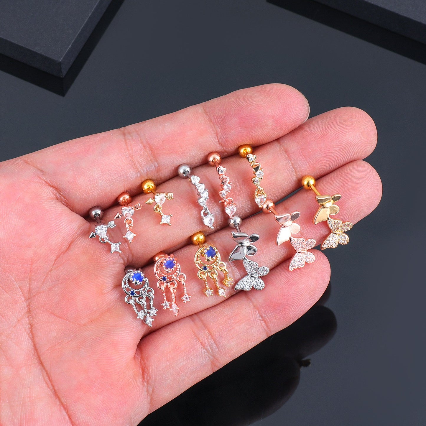 Gold-plated Surgical Steel PAIR Ear Bone Stud Dangle Piercing Jewelry