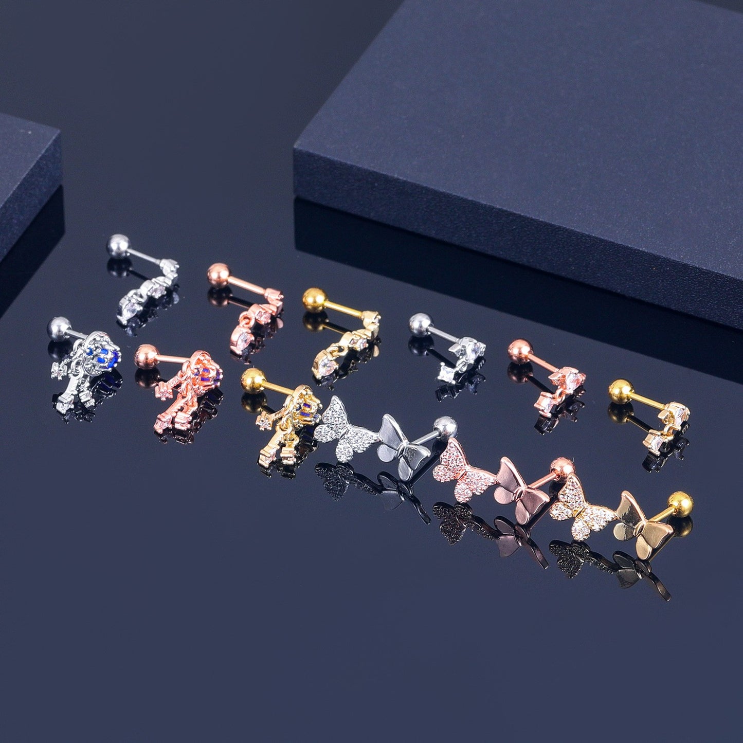 Gold-plated Surgical Steel PAIR Ear Bone Stud Dangle Piercing Jewelry