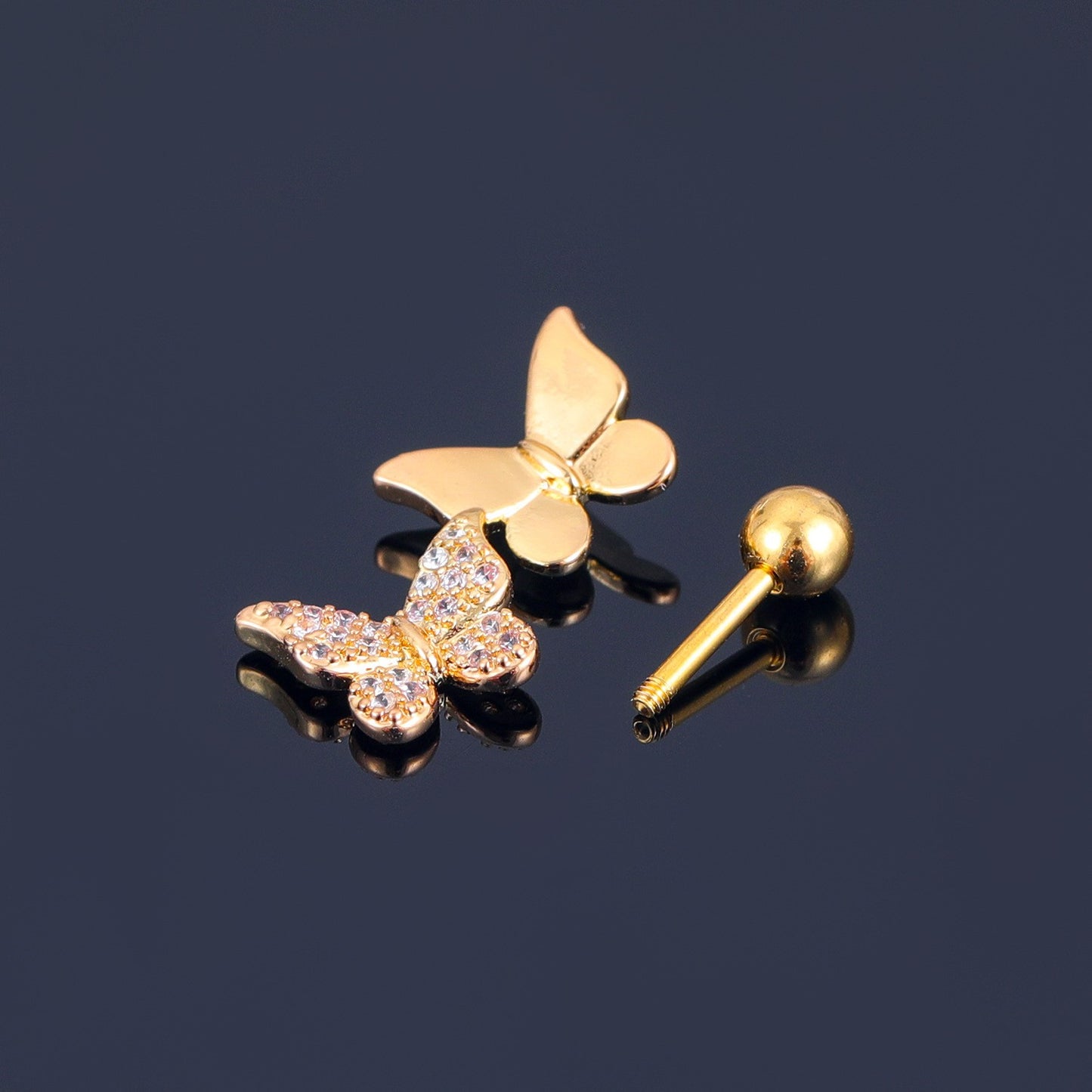 Gold-plated Surgical Steel PAIR Ear Bone Stud Dangle Piercing Jewelry