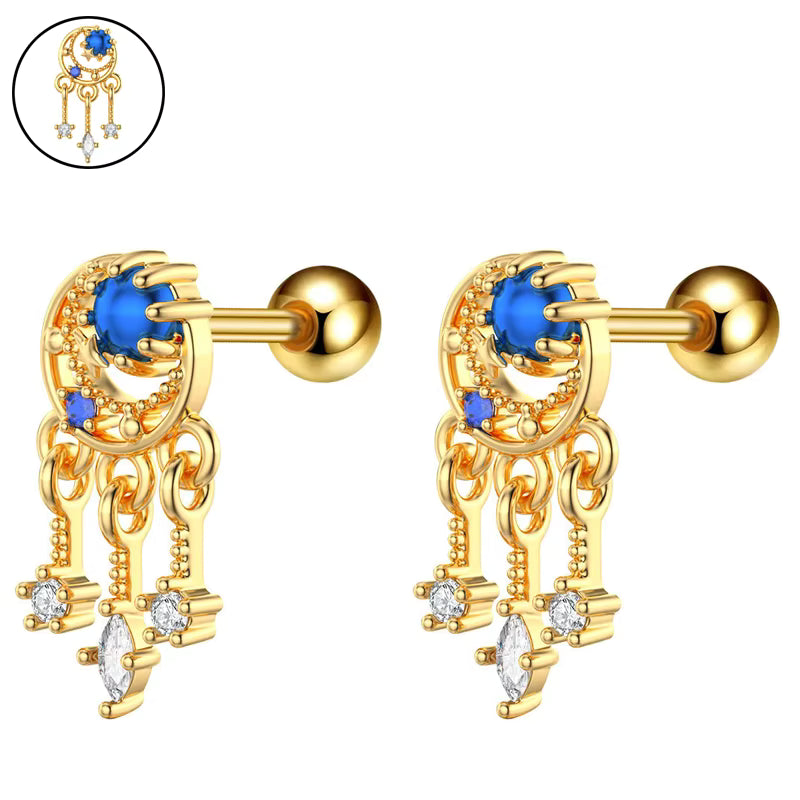 Gold-plated Surgical Steel PAIR Ear Bone Stud Dangle Piercing Jewelry