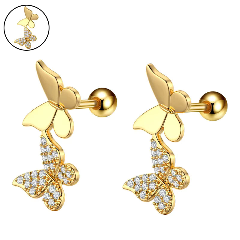 Gold-plated Surgical Steel PAIR Ear Bone Stud Dangle Piercing Jewelry