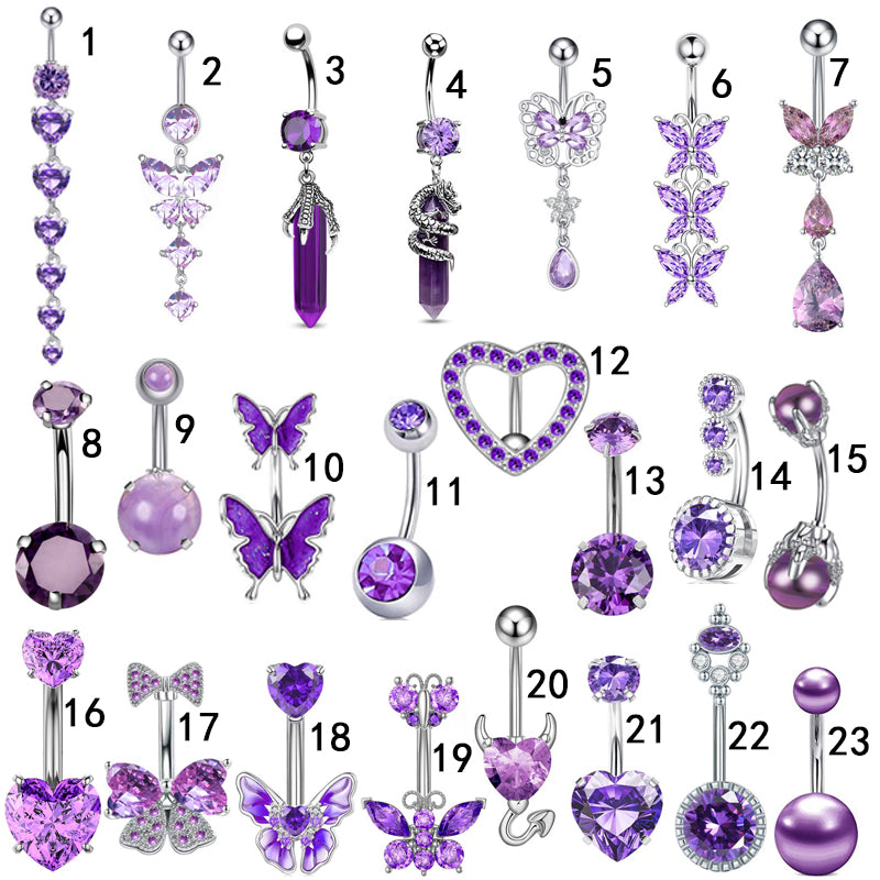 Gold-plated Surgical Steel Purple Cubic Zirconia Naval Belly Piercing Jewelry