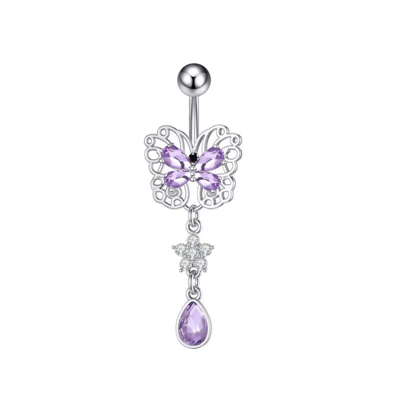 Gold-plated Surgical Steel Purple Cubic Zirconia Naval Belly Piercing Jewelry