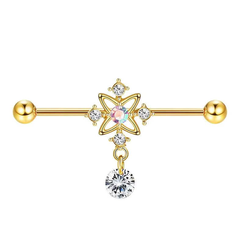 Yellow Gold-plated Surgical Steel Upper Ear Industrial Straight Barbell Piercing Jewelry