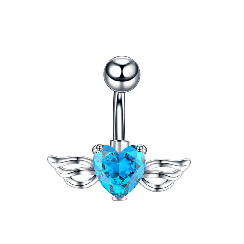 Gold-plated Surgical Steel Blue Enamel and Cubic Zirconia Naval Belly Piercing Jewelry