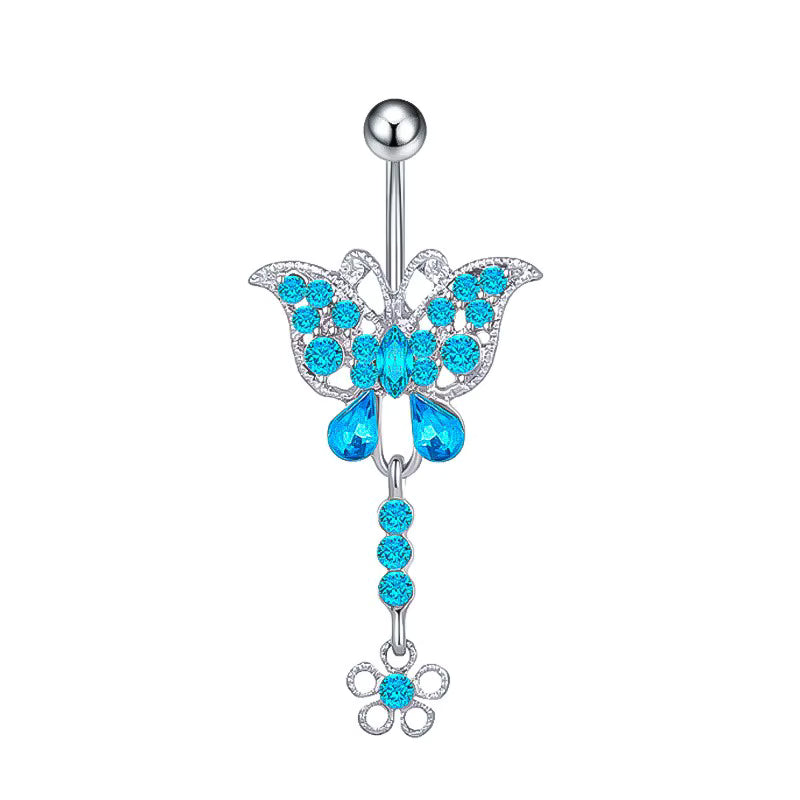 Gold-plated Surgical Steel Blue Enamel and Cubic Zirconia Naval Belly Piercing Jewelry