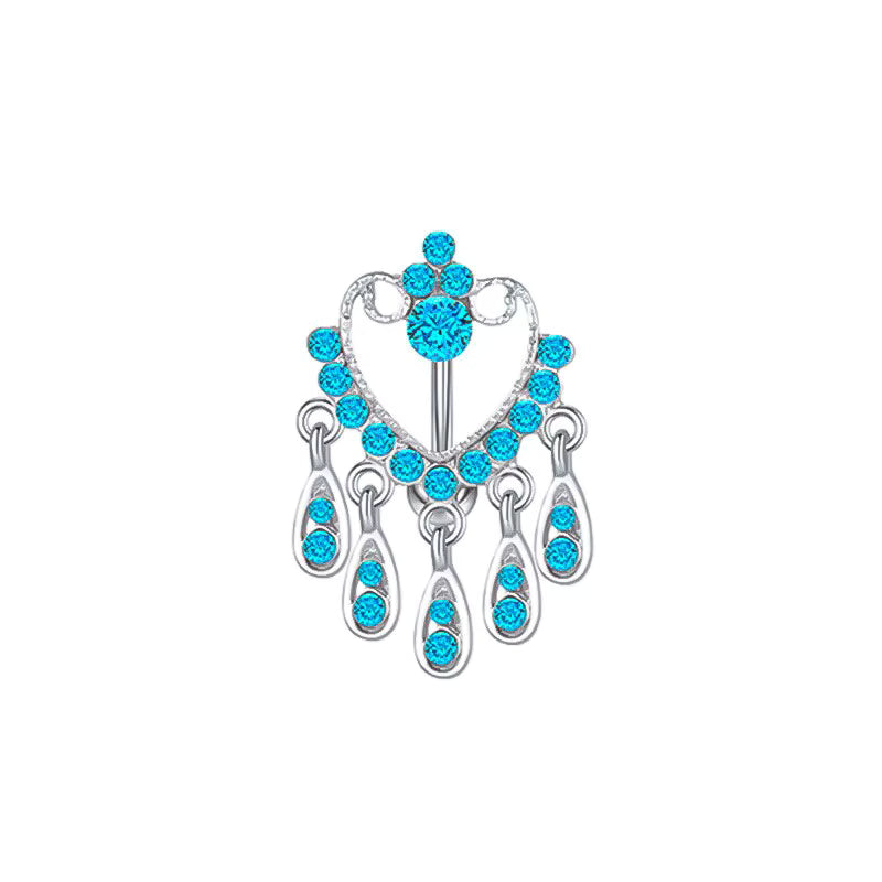 Gold-plated Surgical Steel Blue Enamel and Cubic Zirconia Naval Belly Piercing Jewelry