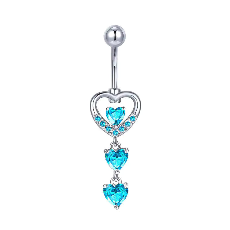 Gold-plated Surgical Steel Blue Enamel and Cubic Zirconia Naval Belly Piercing Jewelry