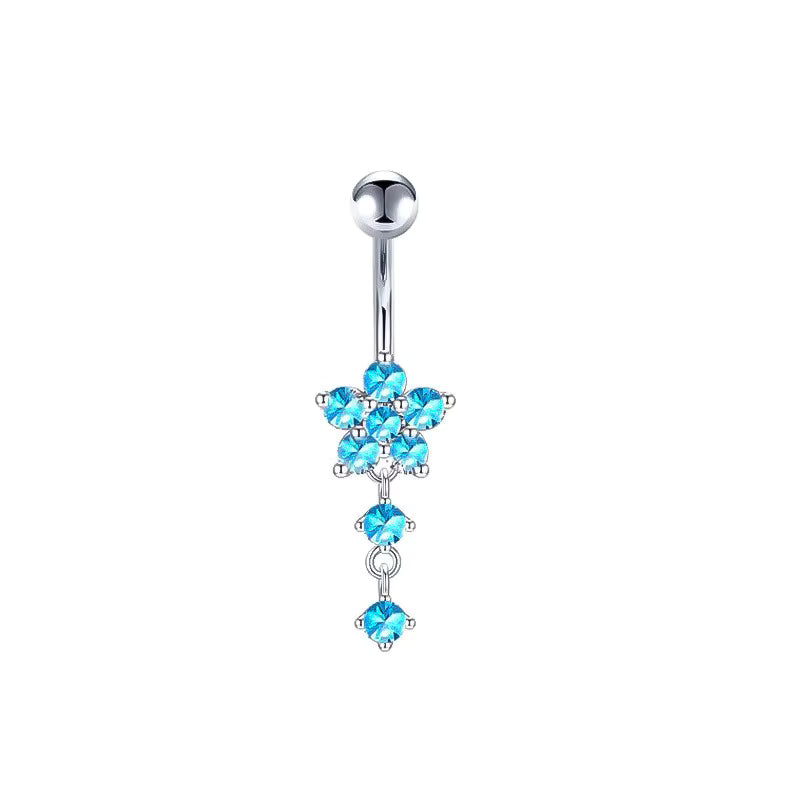 Gold-plated Surgical Steel Blue Enamel and Cubic Zirconia Naval Belly Piercing Jewelry