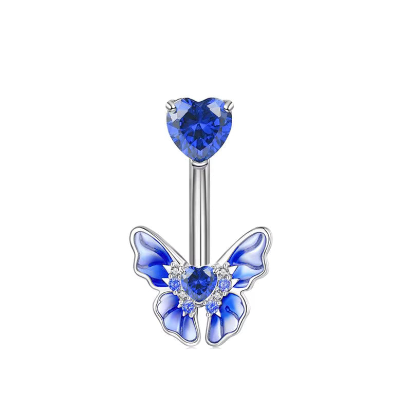 Gold-plated Surgical Steel Blue Enamel and Cubic Zirconia Naval Belly Piercing Jewelry