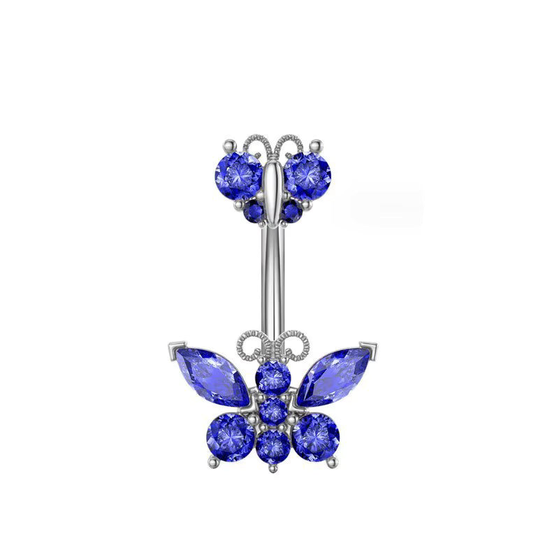 Gold-plated Surgical Steel Blue Enamel and Cubic Zirconia Naval Belly Piercing Jewelry