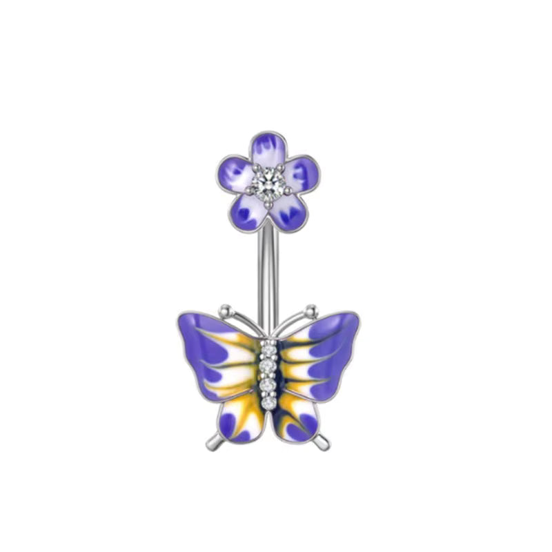 Gold-plated Surgical Steel Blue Enamel and Cubic Zirconia Naval Belly Piercing Jewelry