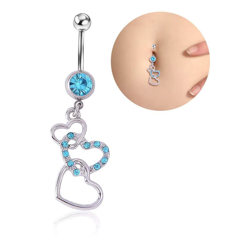 Gold-plated Surgical Steel Blue Enamel and Cubic Zirconia Naval Belly Piercing Jewelry