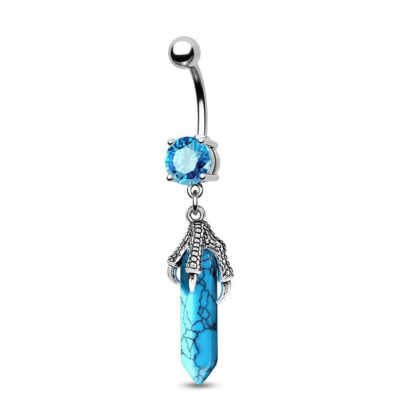 Gold-plated Surgical Steel Blue Enamel and Cubic Zirconia Naval Belly Piercing Jewelry