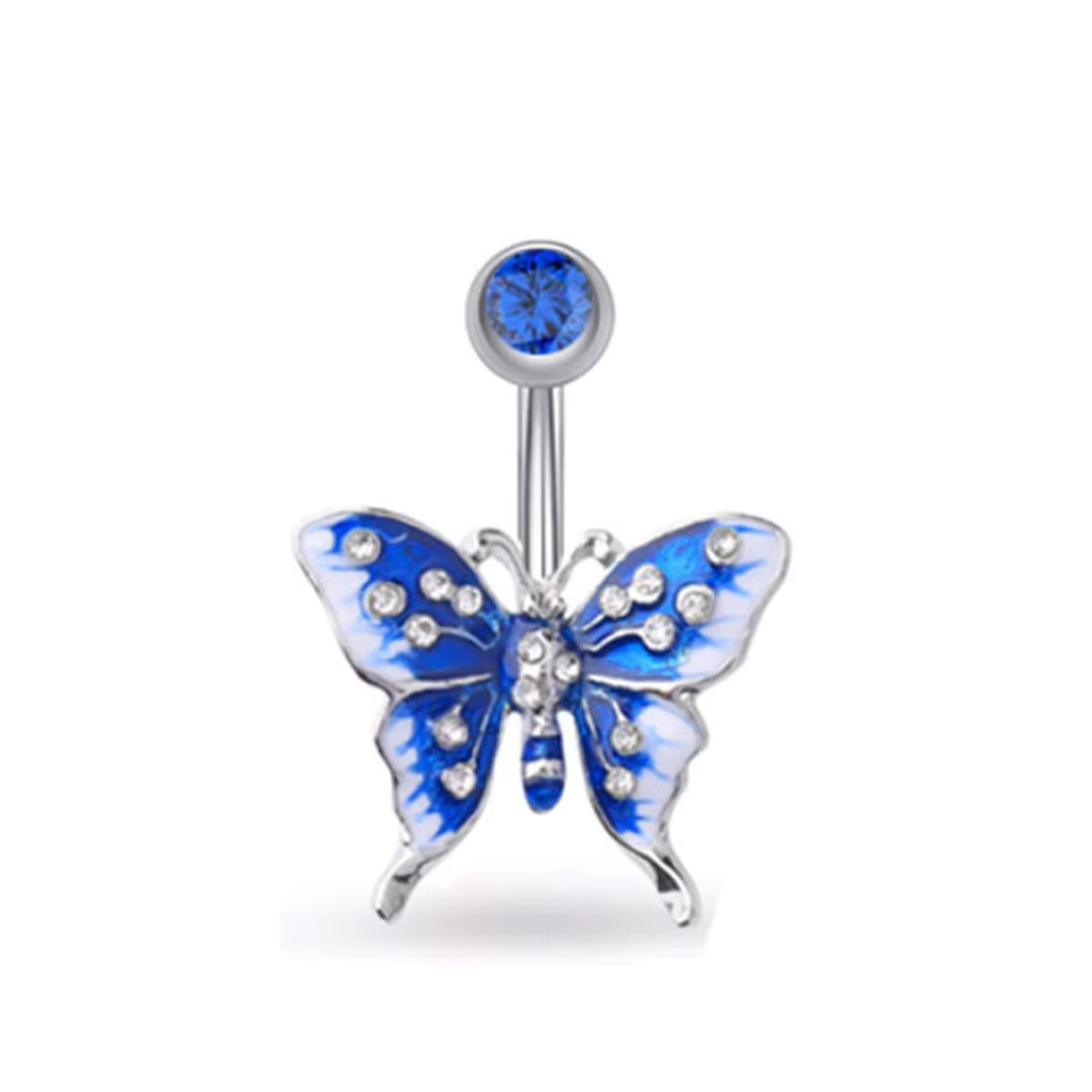 Gold-plated Surgical Steel Blue Enamel and Cubic Zirconia Naval Belly Piercing Jewelry
