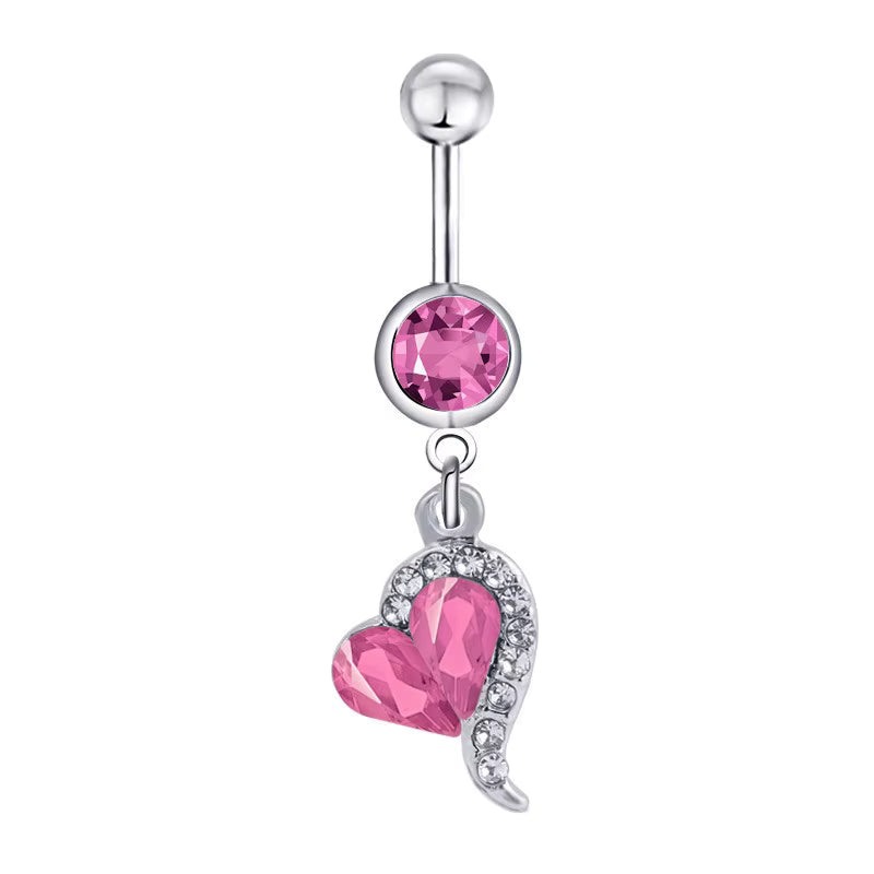 Gold-plated Surgical Steel Pink Enamel and Cubic Zirconia Naval Belly Piercing Jewelry