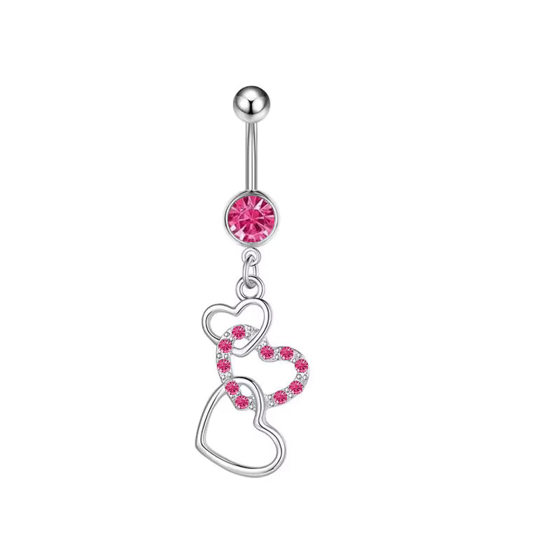 Gold-plated Surgical Steel Pink Enamel and Cubic Zirconia Naval Belly Piercing Jewelry