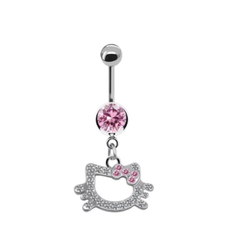 Gold-plated Surgical Steel Pink Enamel and Cubic Zirconia Naval Belly Piercing Jewelry