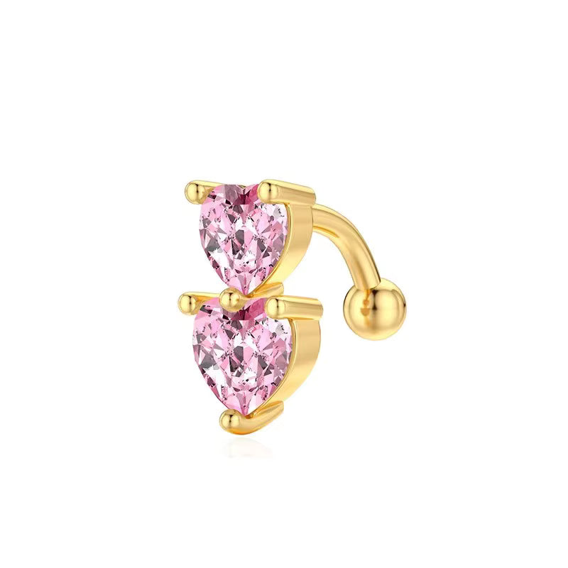 Gold-plated Surgical Steel Pink Enamel and Cubic Zirconia Naval Belly Piercing Jewelry
