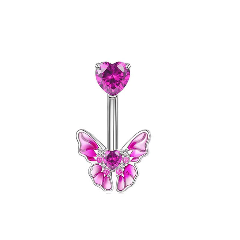 Gold-plated Surgical Steel Pink Enamel and Cubic Zirconia Naval Belly Piercing Jewelry