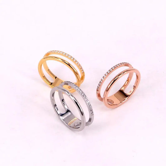 Double Band CZ Titanium Gold Plated Ring - Gold, Silver or Rose Gold