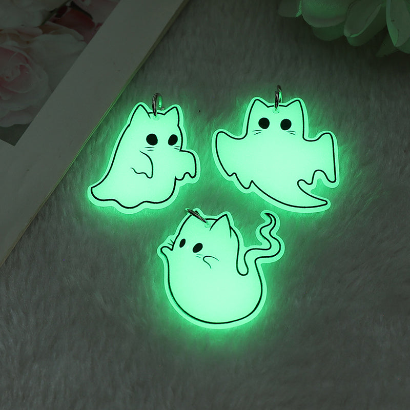 Glow-in-the-Dark Ghost Cat Halloween Earrings