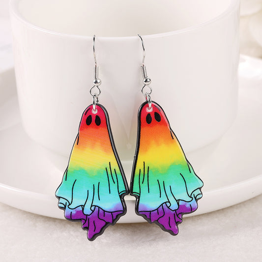 Rainbow Ghost Halloween Earrings